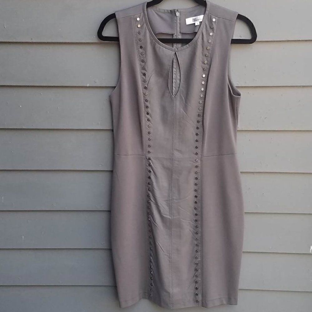 Biker Chic! My Tribe Taupe/Brownish Shift Dress with Leather Panel size Medium